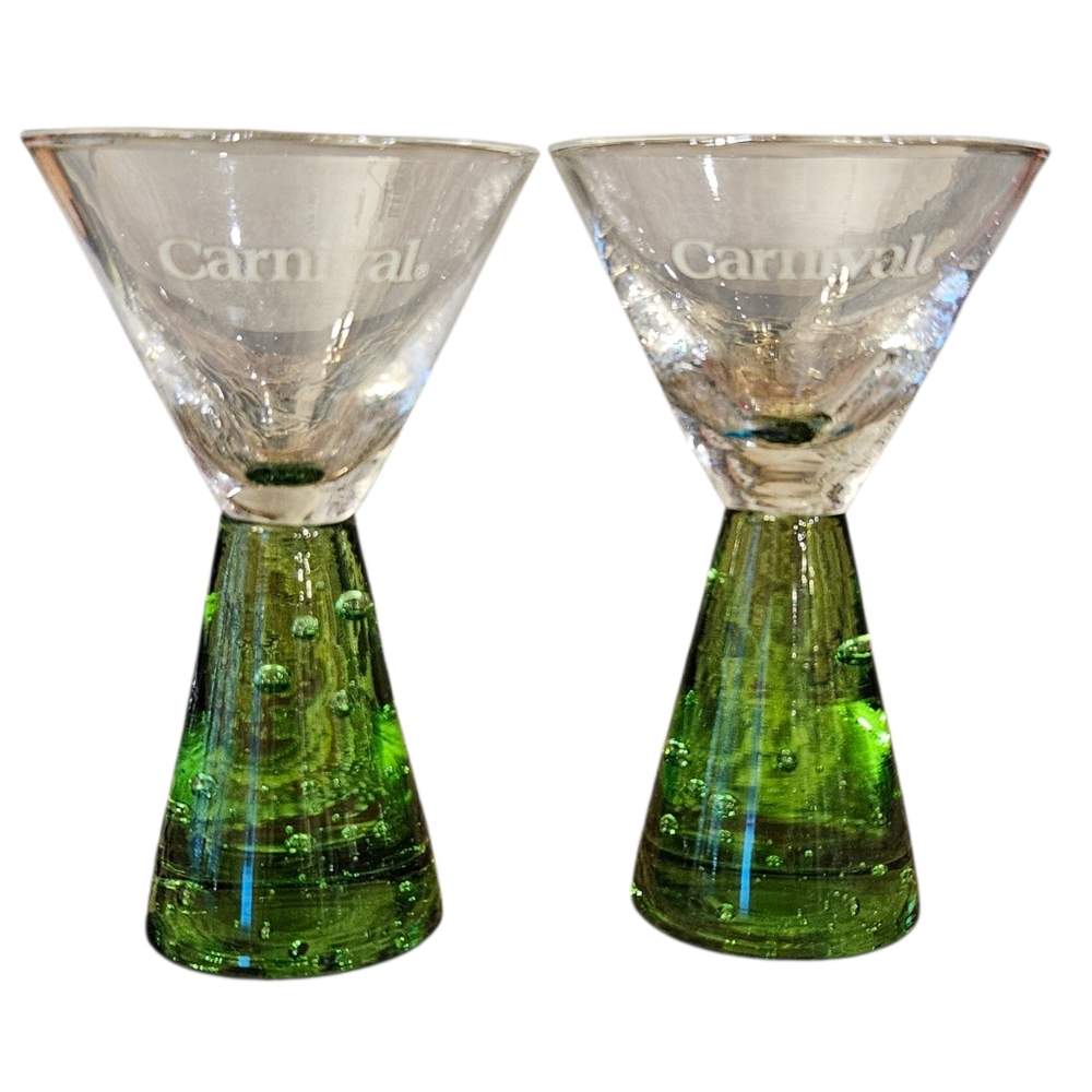 Carnival Cruise Line Ship Souvenir Bubble Bottom Shot Glass Green Set of 2